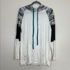 White and Gray Camo Hoodie with Teal Drawstrings, size XL